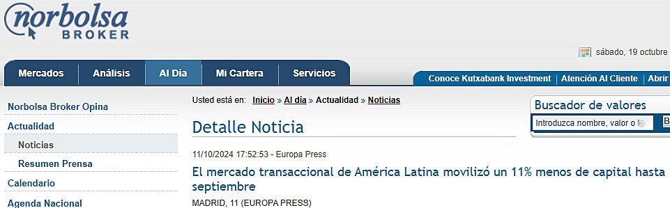 El mercado transaccional de Amrica Latina moviliz un 11% menos de capital hasta septiembre